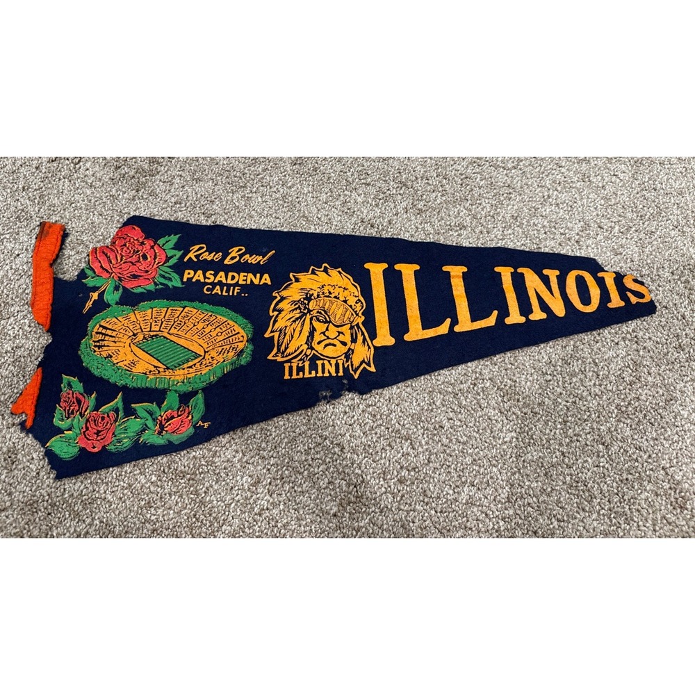 VINTAGE 1964 Vintage Rose Bowl Pennant Illinois Fighting Illini - DICK BUTKUS